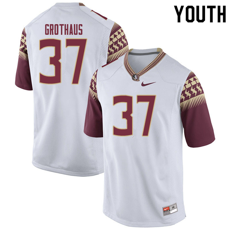 Youth #37 Parker Grothaus Florida State Seminoles College Football Jerseys Sale-White